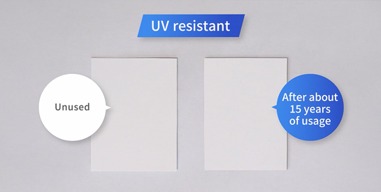 UV resistant comparison: unused sample and sample after about 15 years of usage